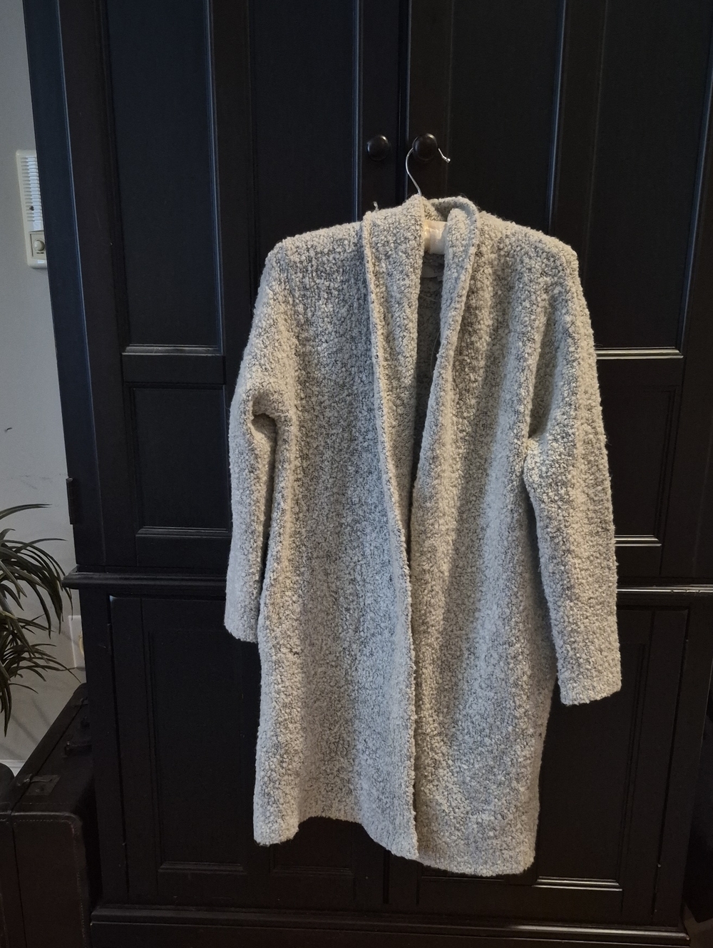 LOFT Light Gray Bouclé Open-Front Long Cardigan